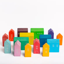 Load image into Gallery viewer, Multi-coloured Wooden House Blocks
