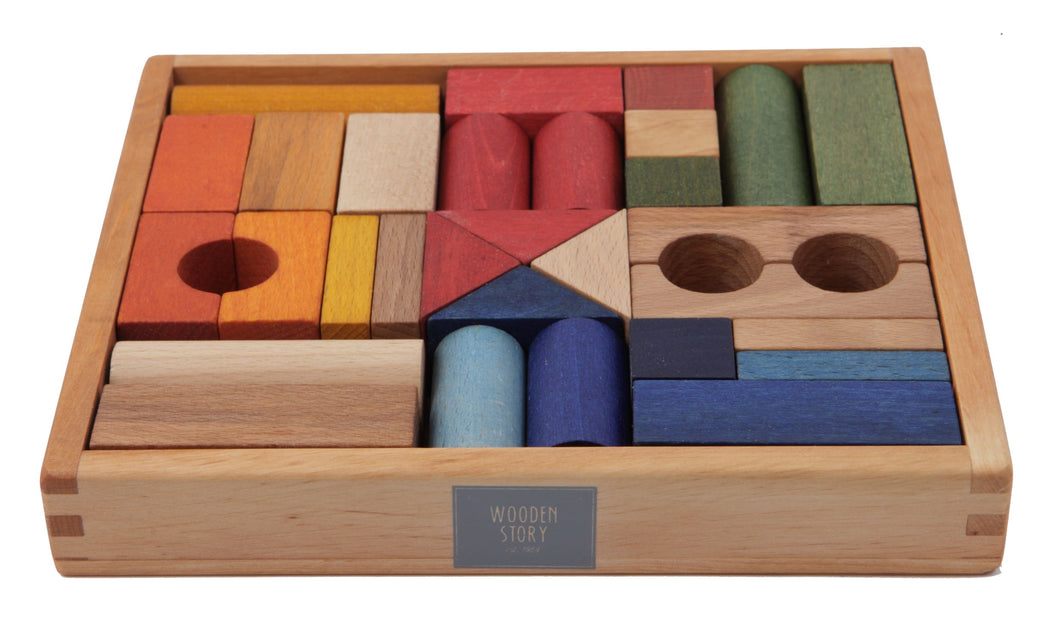 Wooden Story - Rainbow Blocks in tray - 30 pcs
