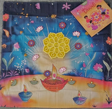 Load image into Gallery viewer, 3D printed sensory tray and decorative counters on illustrated play scarf
